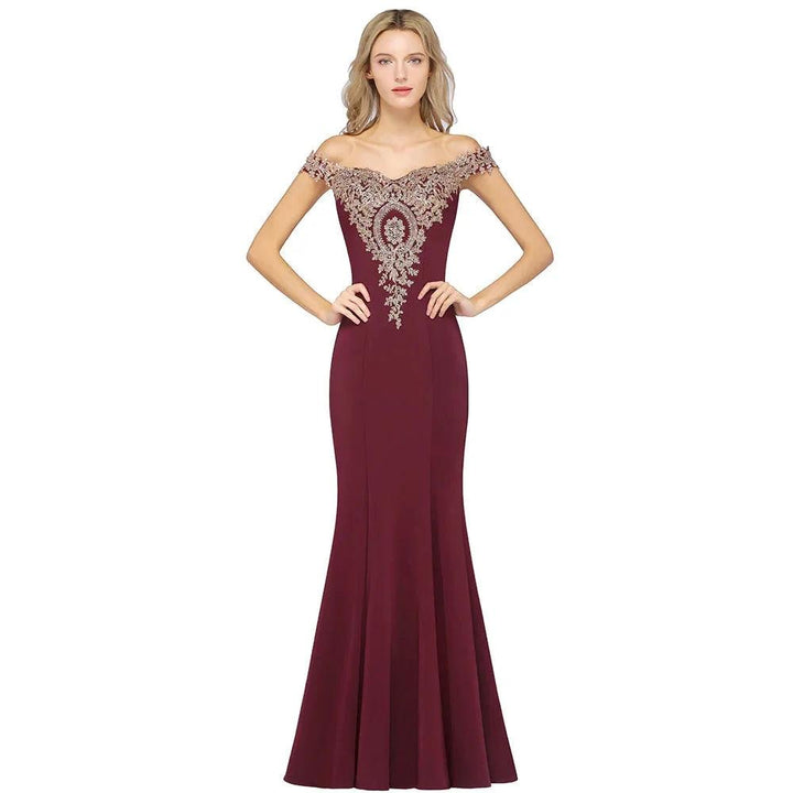 Vintage Column Off-The-Shoulder Sleeveless Satin Prom Dress by misshow.com