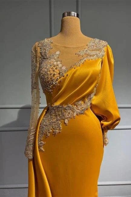 Vestido de Festa Vintage com Contas Assimétricas, Mangas Compridas e Apliques