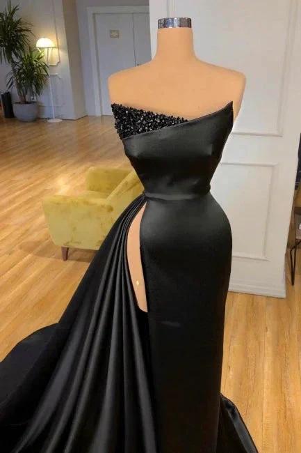 Vintage Long Black Sleeveless Evening Dresses Prom Dresses With Slit by misshow.com