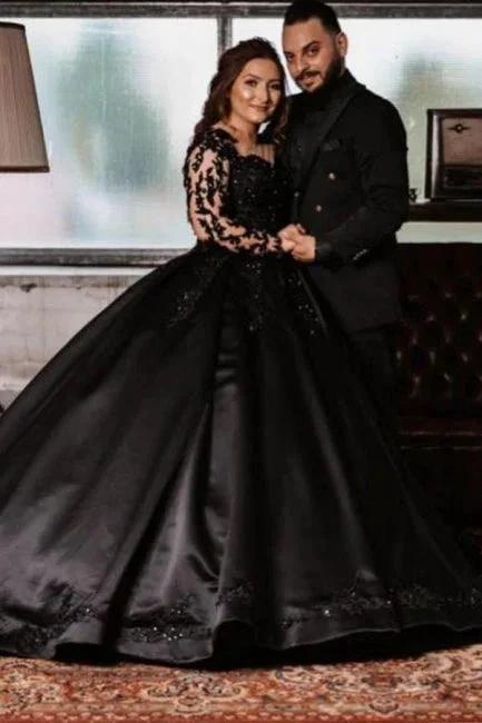 Vintage Princess Black Wedding Dresses with Sleeves by misshow.com