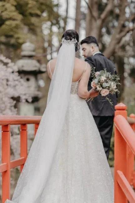 Vintage Spaghetti Strap Sleeveless A-Line Floor-Length Tulle Wedding Dresses with Beading by misshow.com
