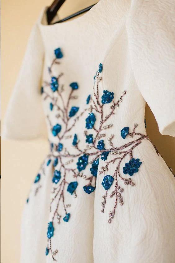 Wedding Dresses Bateau Embroidery Romantic Half Sleeve Bridal Gown WD483 by pgmdress