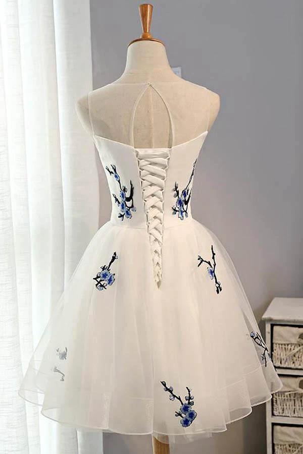 White A-line Tulle Short Prom Dress White Homecoming Dress PD133 by pgmdress