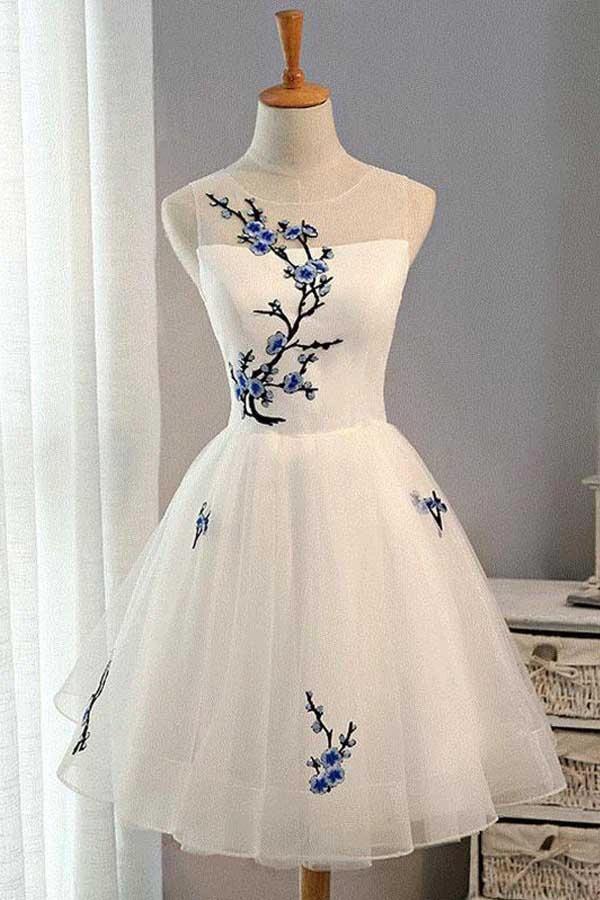 White A-line Tulle Short Prom Dress White Homecoming Dress PD133 by pgmdress