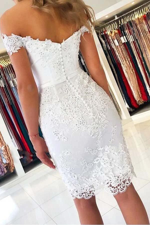 White Mermaid Lace Appliques Off the Shoulder Homecoming Dress PD287 by pgmdress