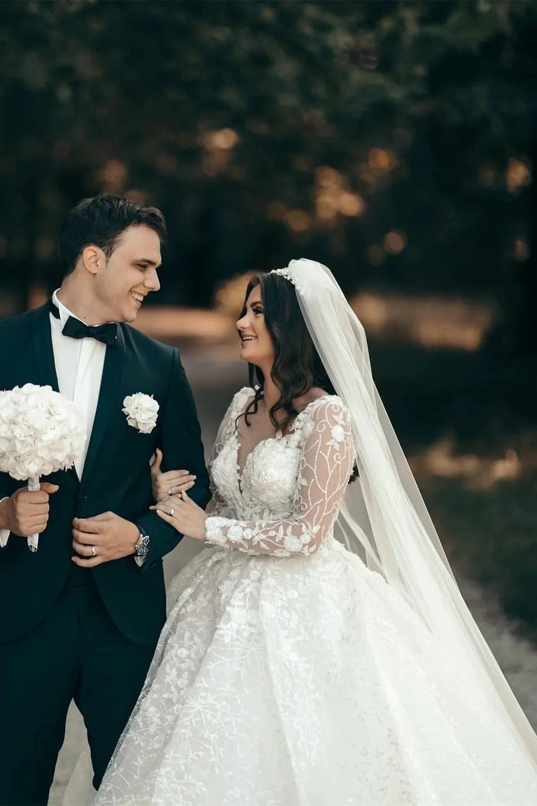 White Sweetheart A-line Long Sleeves Wedding Dress With Lace by misshow.com