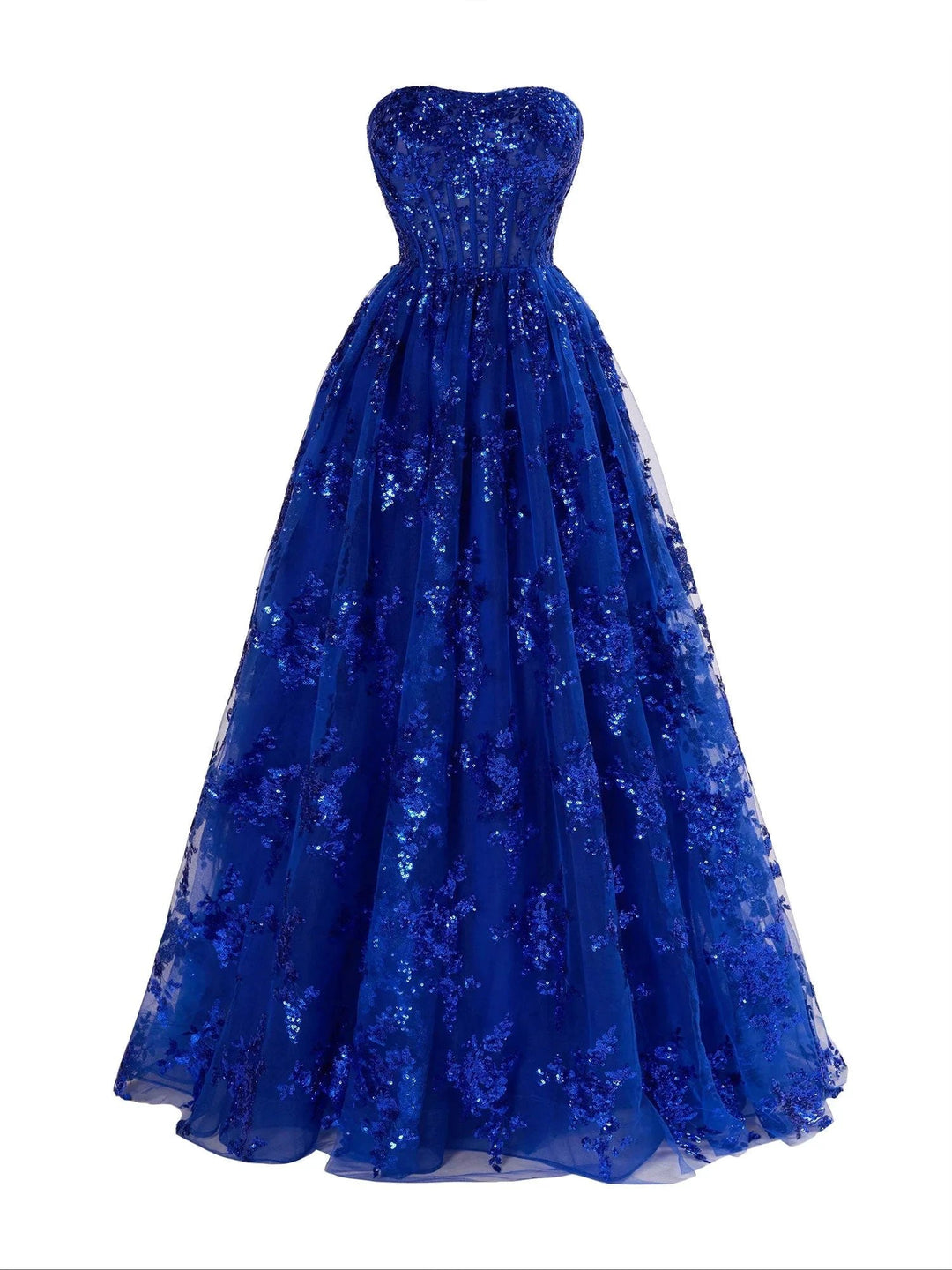 A Line Strapless Pleating Long Prom Dress With Applique by KissProm