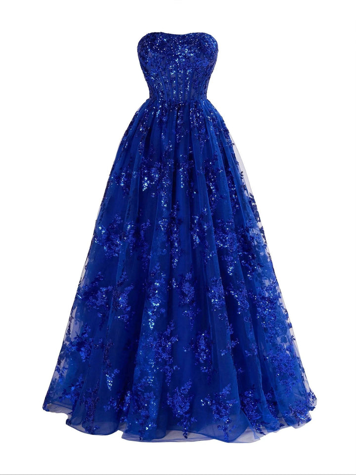 A Line Strapless Pleating Long Prom Dress With Applique by KissProm
